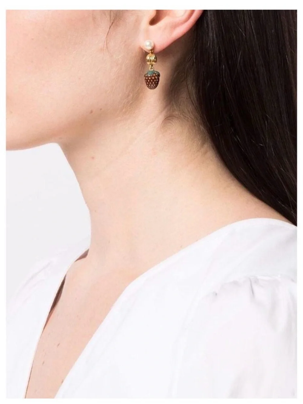 Tory Burch NWT Logo Strawberry Charm Drop Earrings $125 MSRP